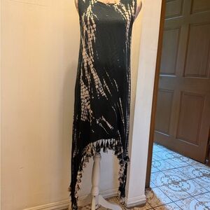 Ben Davis Black and Cream Asymmetrical Tie-Dye Dress
